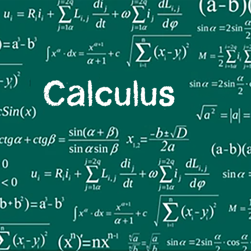 Illustration of a blackboard with the word "Calculus" written on it in chalk surrounded by calculus equations